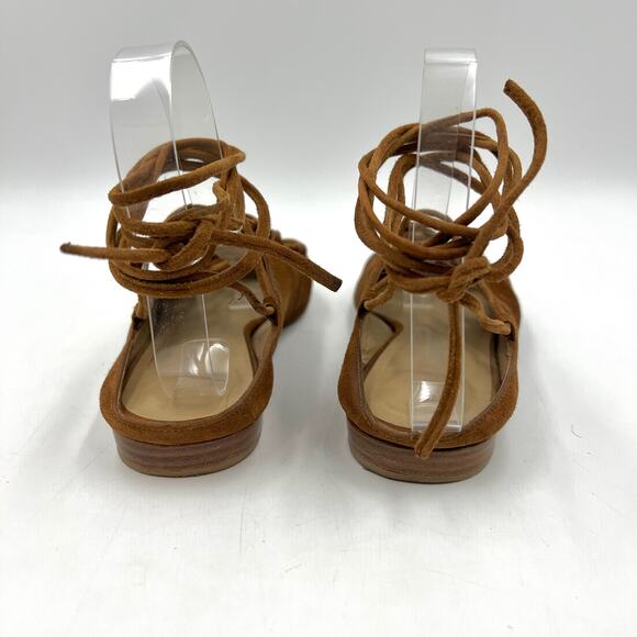 Stuart Weitzman Stringdown Suede Lace-Up Flat Amaretto Tan Pointy Toe Mule - Picture 7 of 9